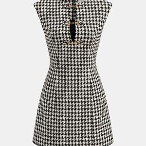 Commense Houndstooth Tweed Mini Dress with Horsebit Detail Size XS NWT